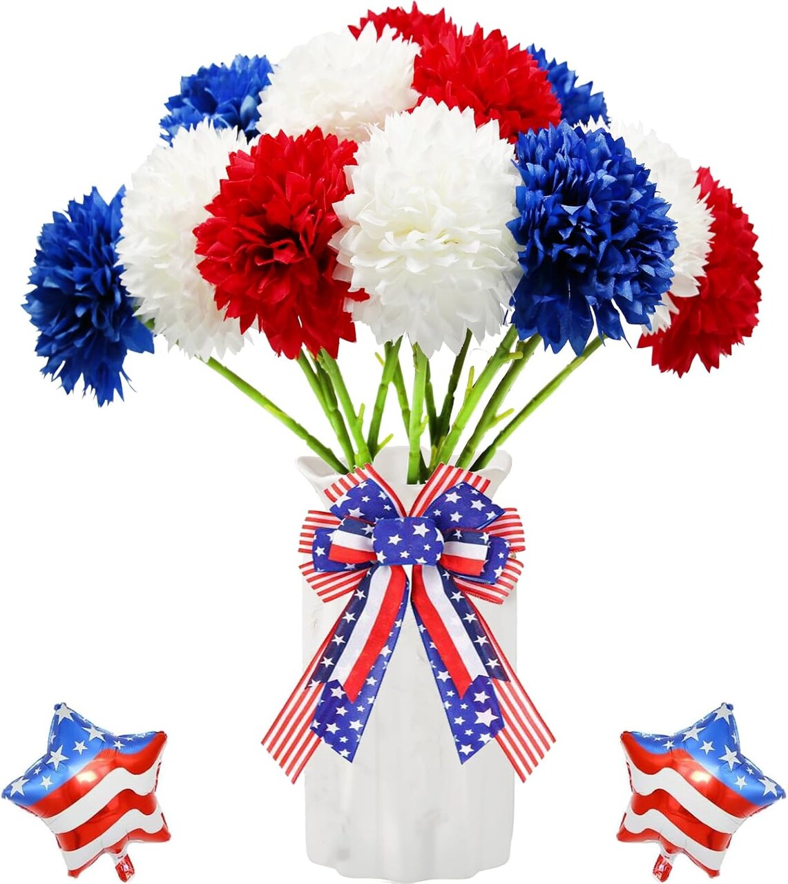 12pcs Artificial Chrysanthemums Flowers of 4th of July Decorations Tabletop Decorations